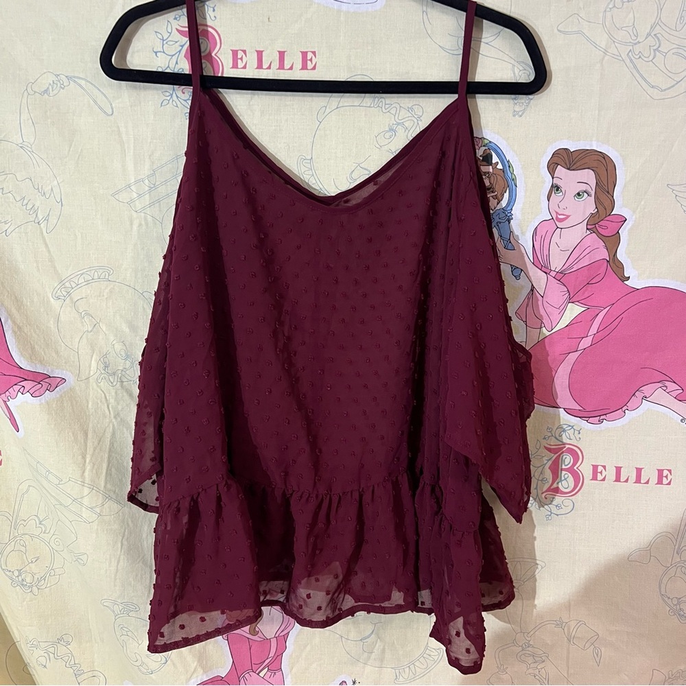 SHEIN Curve Sheer Burgundy Blouse